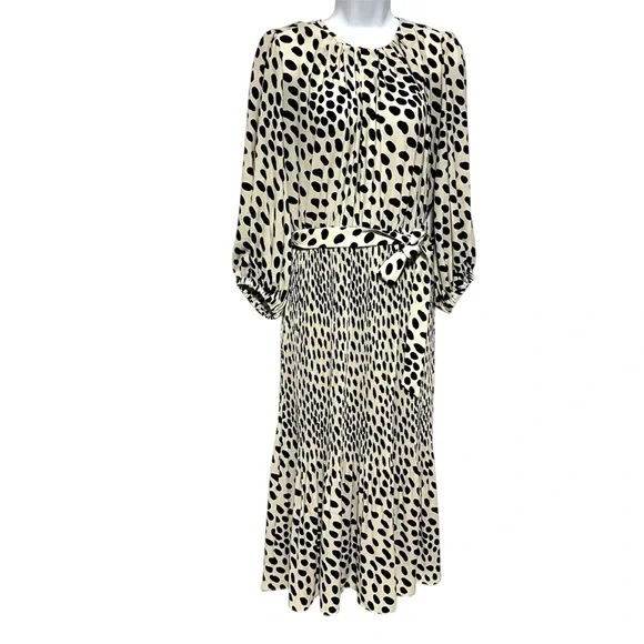 AYR Who's She Hot Dot Midi Dress Size Medium Polka Dot Pleats Elegant Luxury - Picture 1 of 10